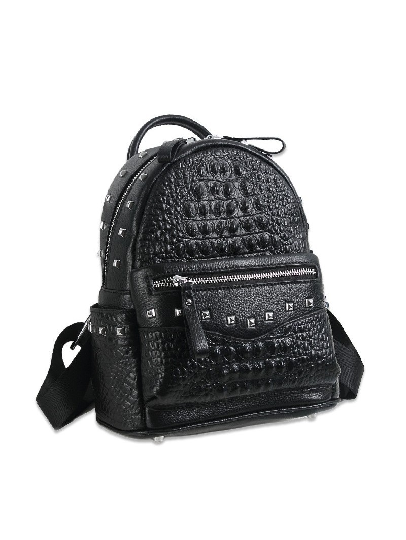 Giordi Black rivet backpack in crocodile leather effect