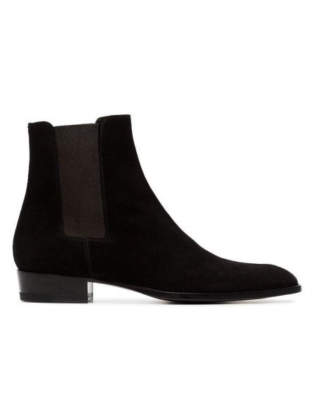 Santini" Men's Chelsea Boots with heel in genuine black suede Shoes 5.5 UK 6 US