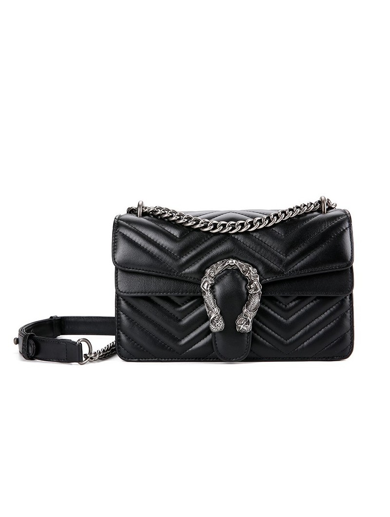 Vesuvio Horseshoe bag with shoulder chain in genuine quilted leather Color  Black