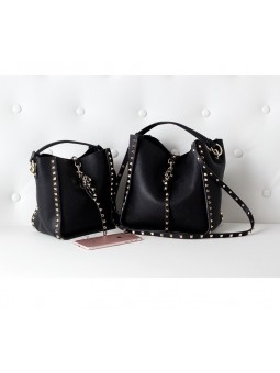 Rivo Studded bucket bag with shoulder strap in cowhide leather