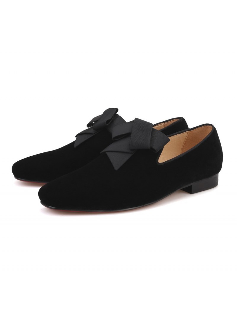 Men's black velvet slippers with tie Shoes Size 5.5 UK - 6 US
