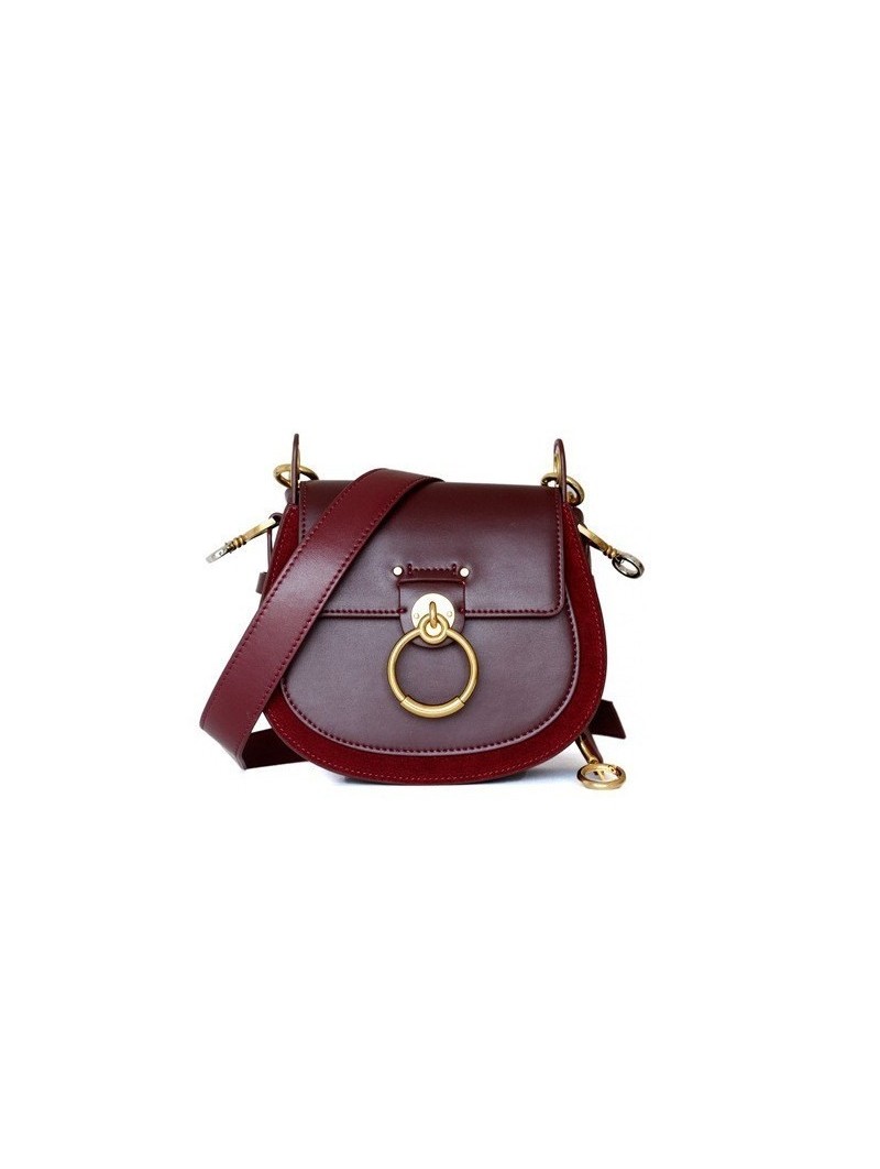 Gianni Shoulder bag with gold ring buckle in leather and suede Color Dark  Red