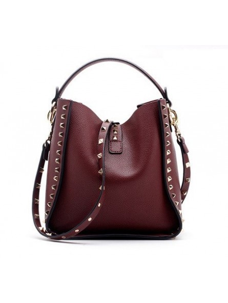 Studded leather bucket bag