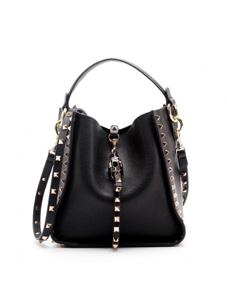 Studded leather bucket bag