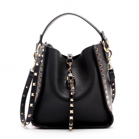 Studded leather bucket bag