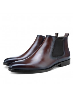 Brown gradient smooth leather Chelsea boots with side elastic panels, slip-on style, straight toe, low heel