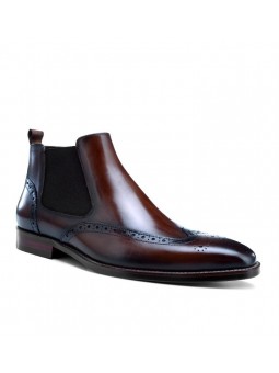 Bottines Chelsea en cuir marron dégradé, à enfiler, avec détails brogues, bout droit et talon.