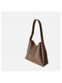 Soft leather tote bag in brown with zipped pouch and adjustable leather strap.