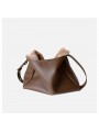 Soft leather tote bag in brown with zipped pouch and adjustable leather strap.