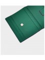 Mini grained leather wallet green, minimalist design, two compartments with card slots, bill compartment, gold finish.