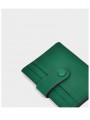 Mini grained leather wallet green, minimalist design, two compartments with card slots, bill compartment, gold finish.