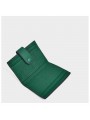 Mini grained leather wallet green, minimalist design, two compartments with card slots, bill compartment, gold finish.