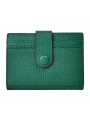 Mini grained leather wallet green, minimalist design, two compartments with card slots, bill compartment, gold finish.