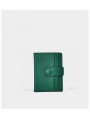 Mini grained leather wallet green, minimalist design, two compartments with card slots, bill compartment, gold finish.