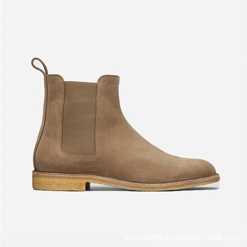  Bottes pour homme en cuir de daim véritable à bout rond, coloris chameau, vue de coté droit