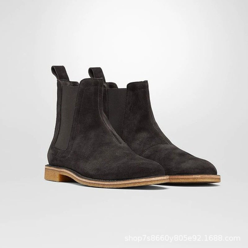  Bottes pour homme en cuir de daim véritable à bout rond, coloris noir, vue latéral de face