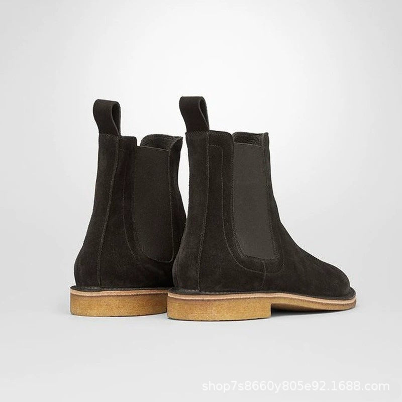  Bottes pour homme en cuir de daim véritable à bout rond, coloris noir, vue latéral de l'arrière
