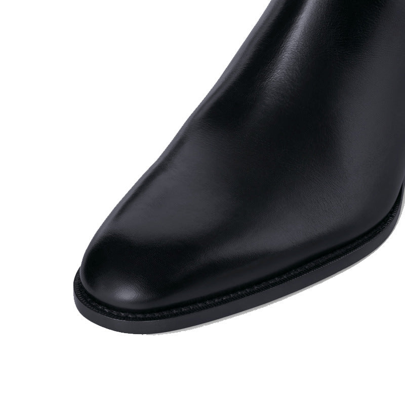  Bottines Chelsea Noir en Cuir Véritable avec Talon Carré