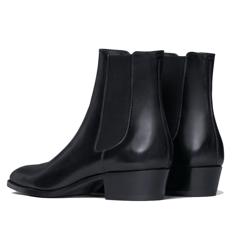  Bottines Chelsea Noir en Cuir Véritable avec Talon Carré, vue de l'arrière