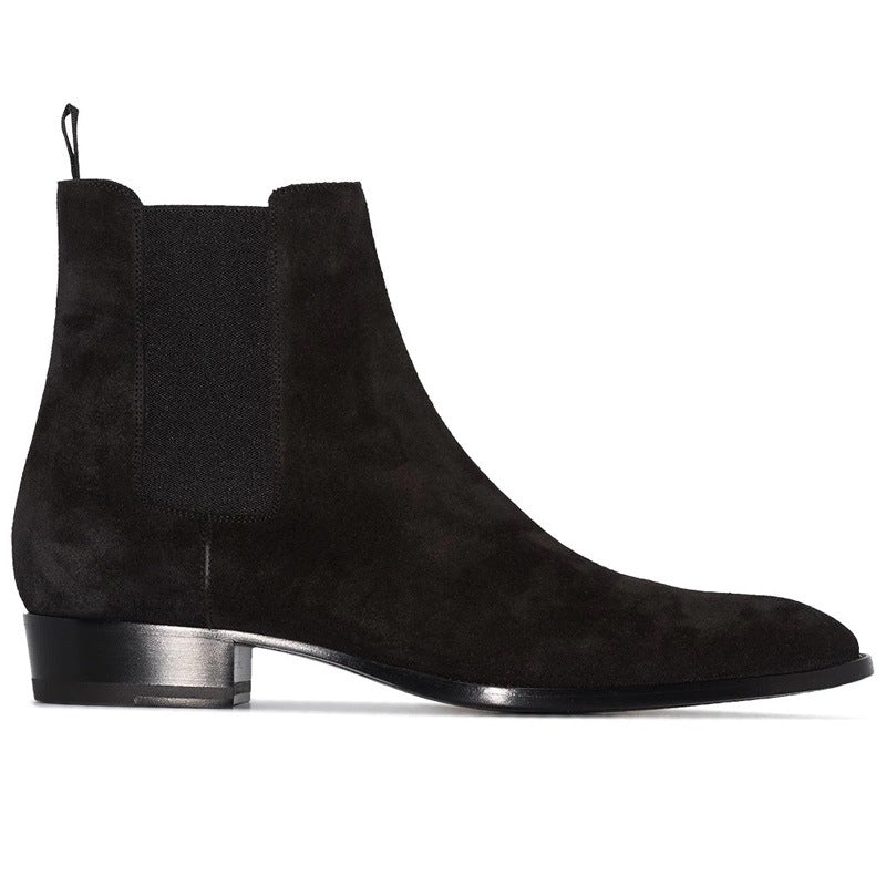 Bottines Chelsea noir pour hommes en cuir suédé véritable, vue de coté