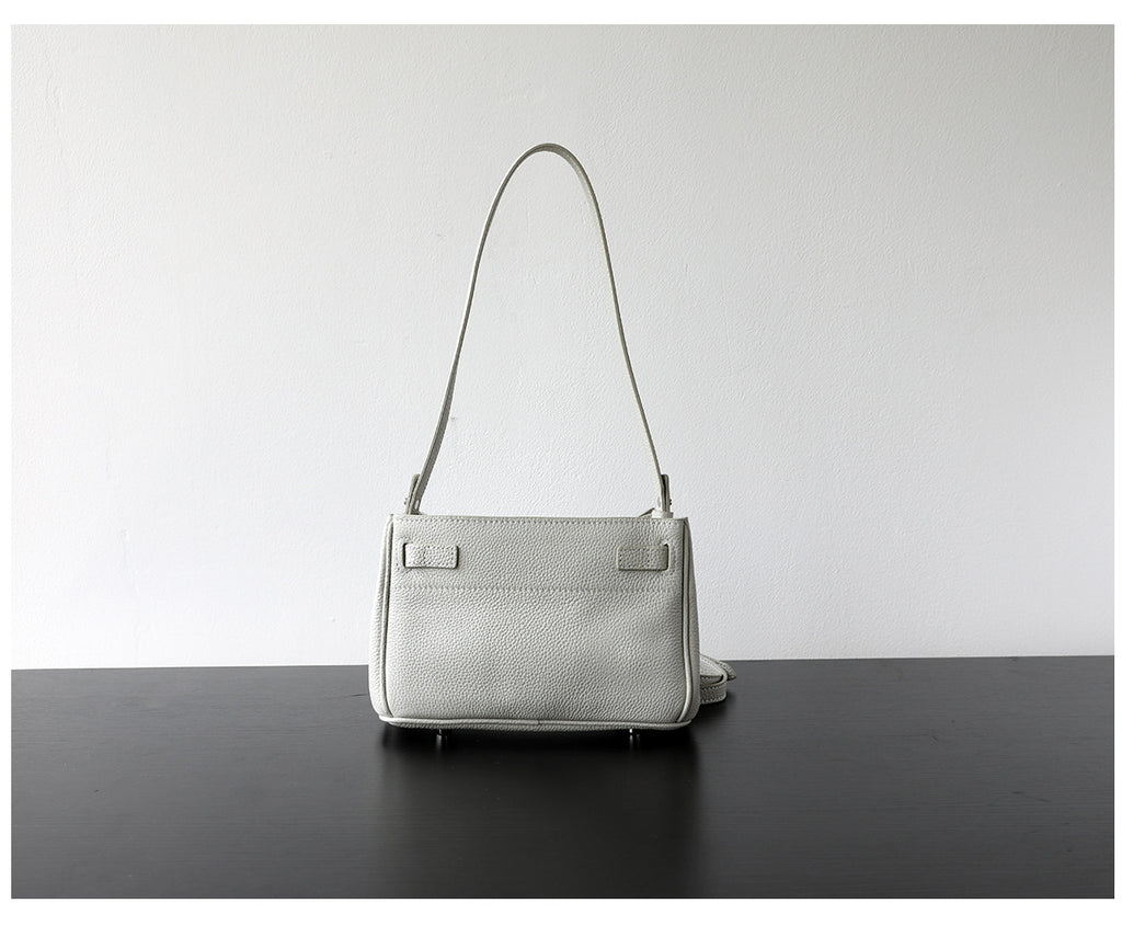 Sac Kelly bandoulière en cuir véritable, finition lisse, coloris blanc – vue de dos