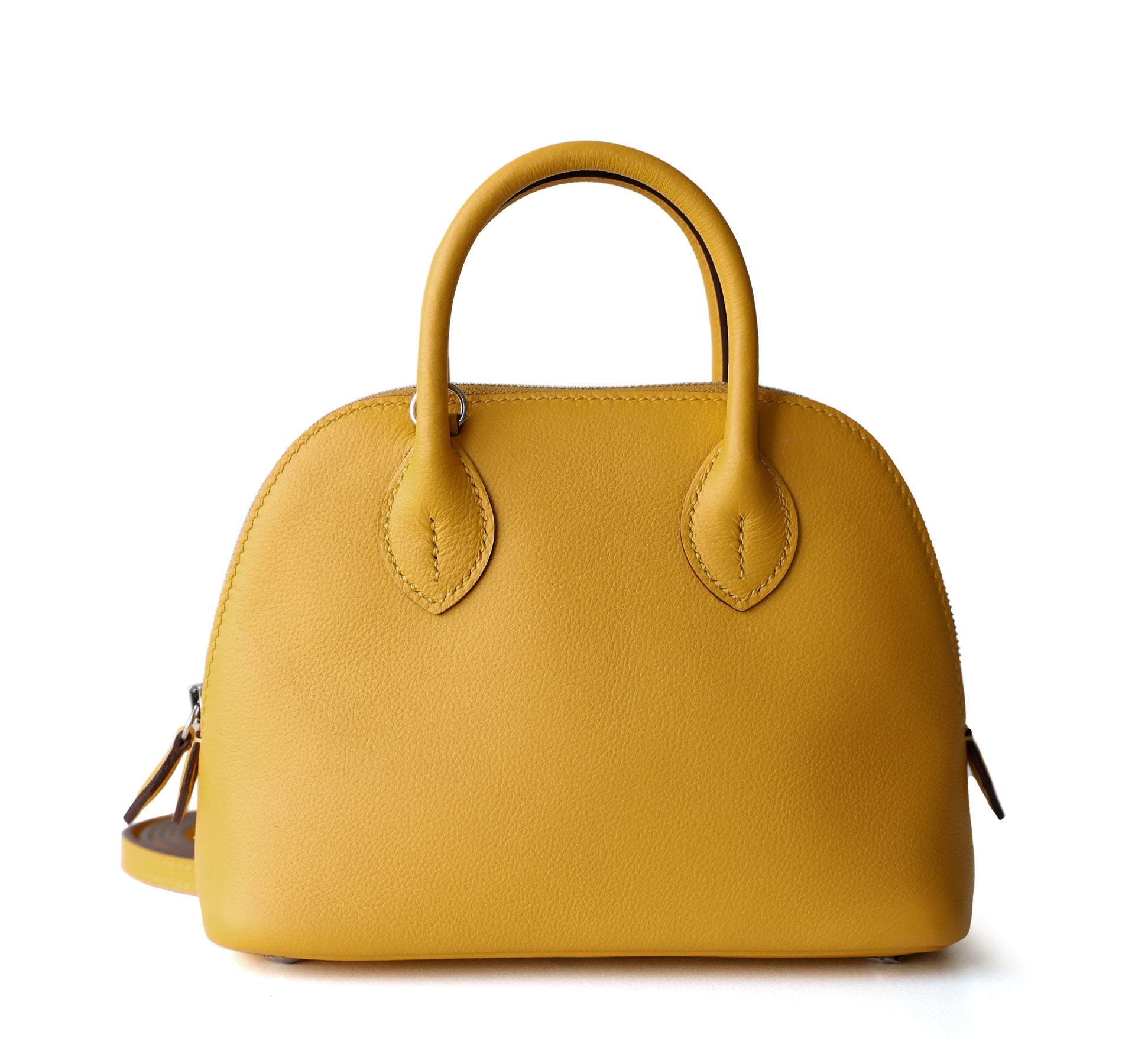 Sac bowling femme en cuir vachette pleine fleur, coloris jaune – vue frontale