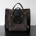 Sac cabas en daim femme, tailles petit et grand, tailles petit et grand, coloris brun foncé,  vue frontale