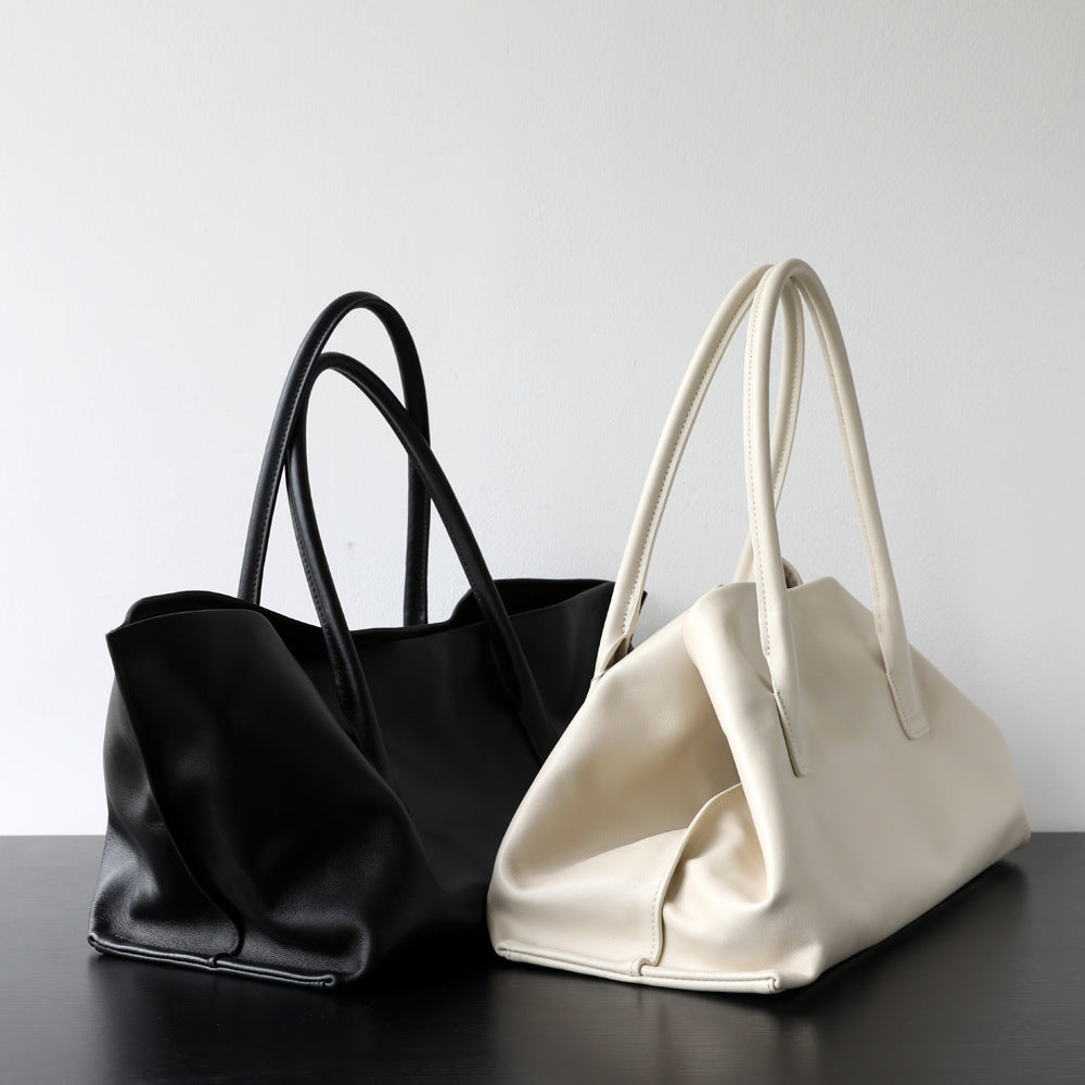 Sac cabas femme en cuir de vachette, sac bandoulière grand format blanc, noir – vue frontale