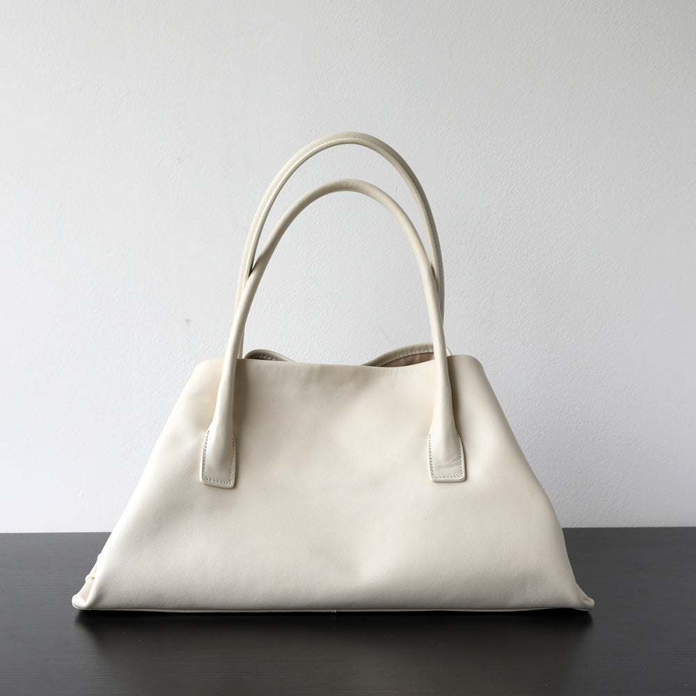 Sac cabas femme en cuir de vachette, sac bandoulière grand format blanc – vue frontale