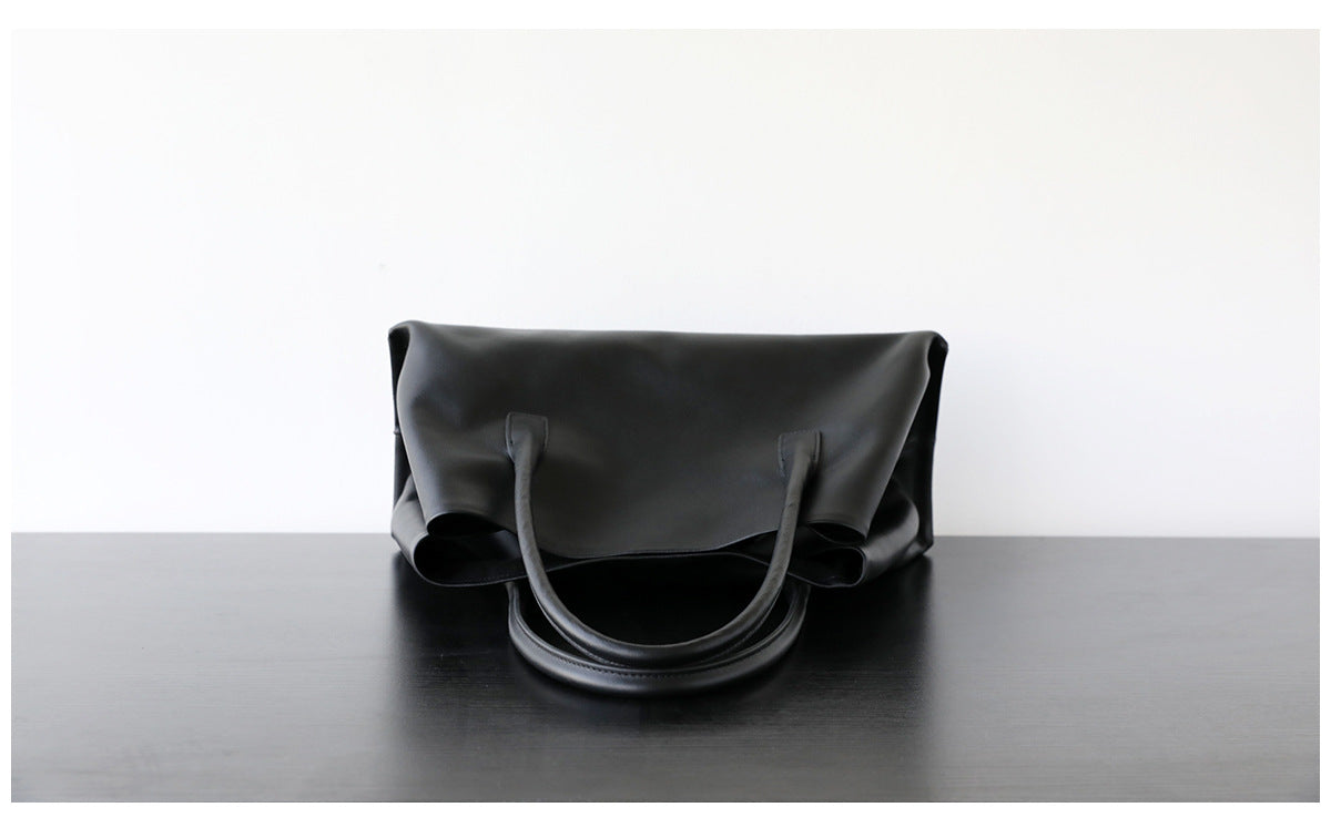 Sac cabas femme en cuir de vachette, sac bandoulière grand format noir .