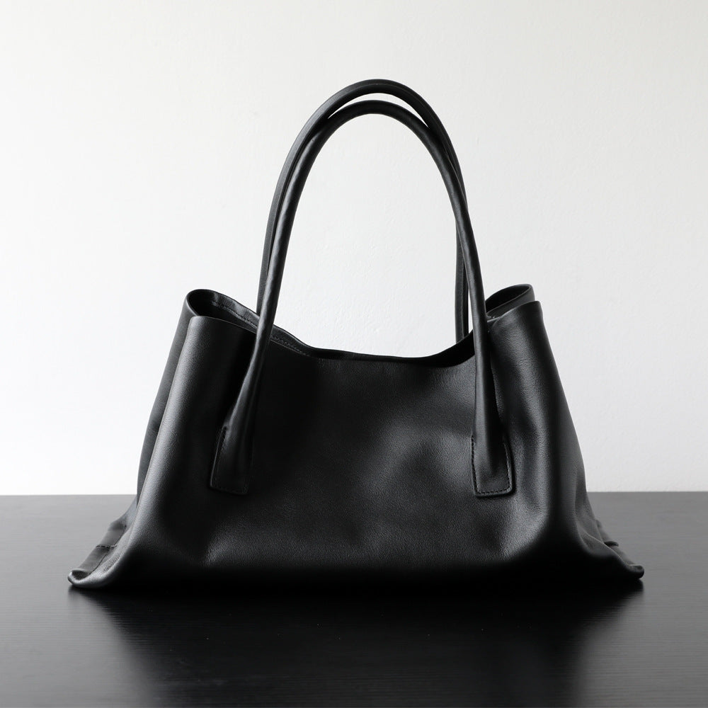 Sac cabas femme en cuir de vachette, sac bandoulière grand format noir – vue frontale