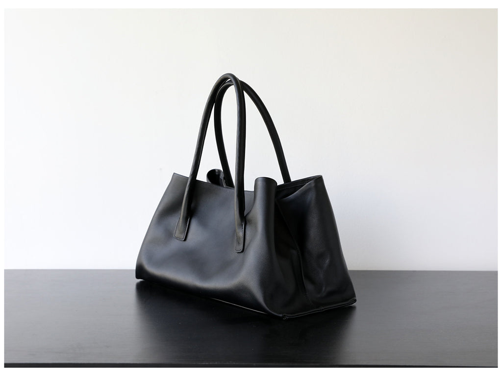 Sac cabas femme en cuir de vachette, sac bandoulière grand format noir – vue latéral