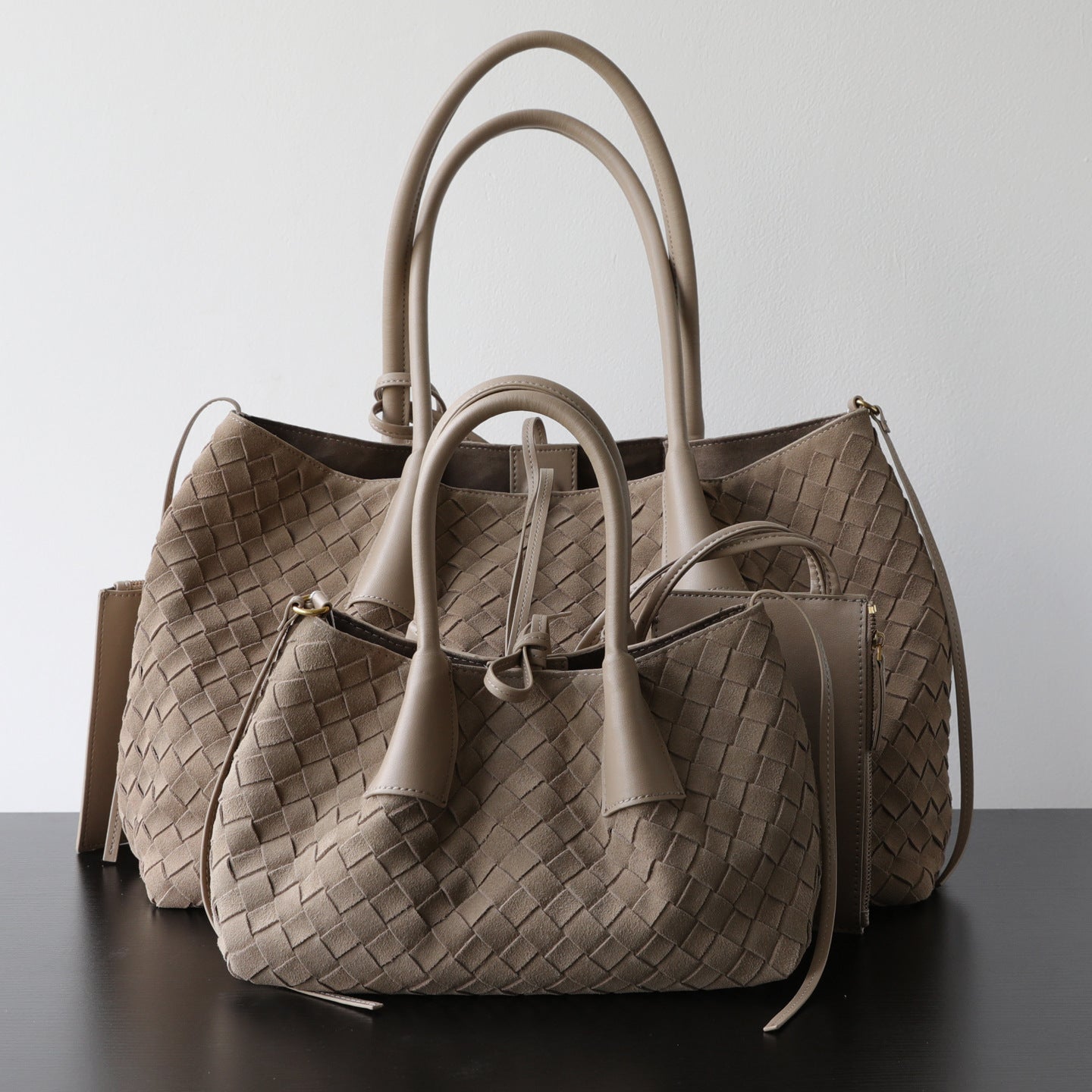 Sac cabas femme en cuir de vachette tressé, sac à main élégant beige – vue frontale
