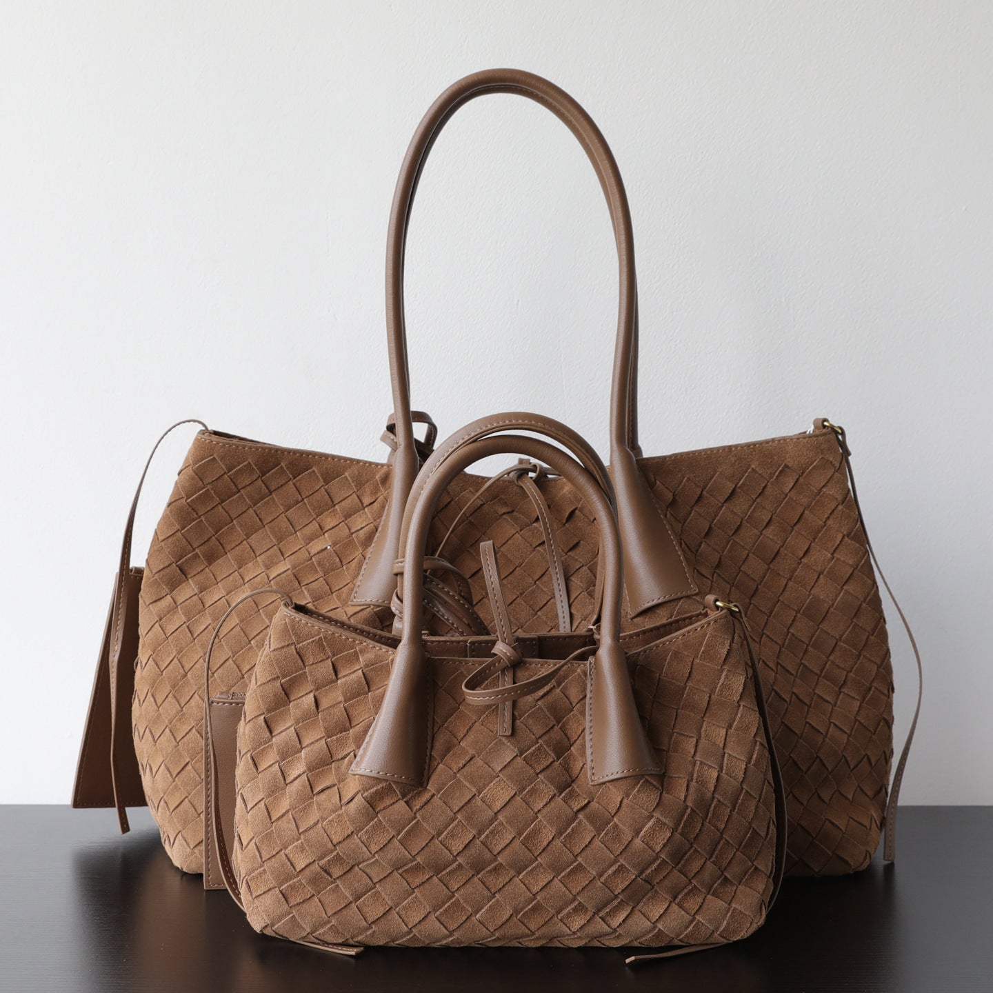 Sac cabas femme en cuir de vachette tressé, sac à main élégant caramel – vue frontale