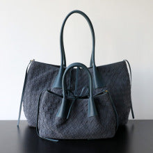 Sac cabas femme en cuir de vachette tressé, sac à main élégant gris foncé– vue frontale