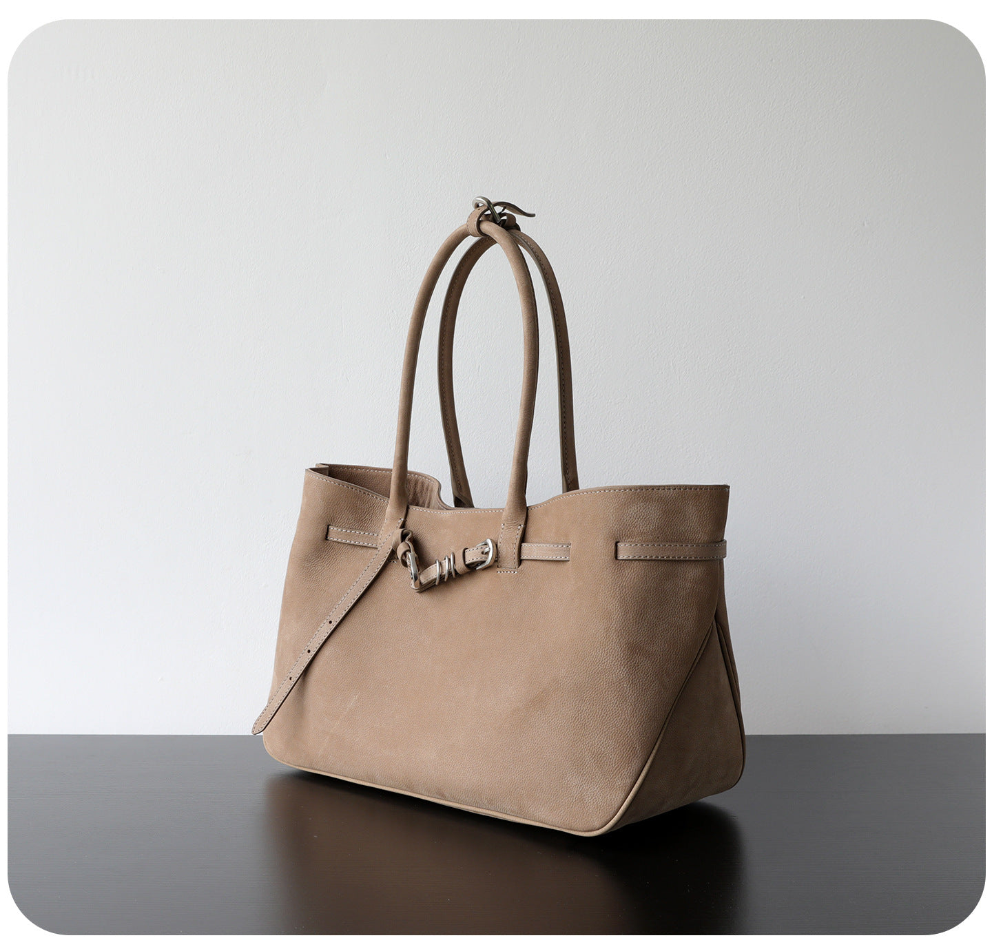 Sac cabas femme en daim, sac bandoulière champignon – vue latéral