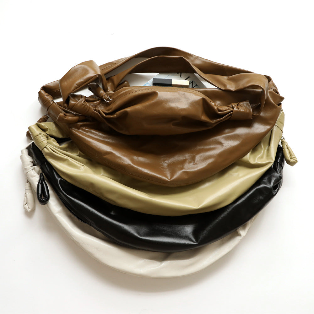 Sac croissant en cuir de vachette pleine fleur pour homme et femme, taille petits et grands, vue frontale