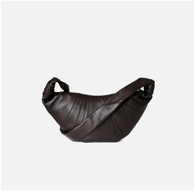 Sac croissant femme en cuir véritable, sac bandoulière café – vue de face