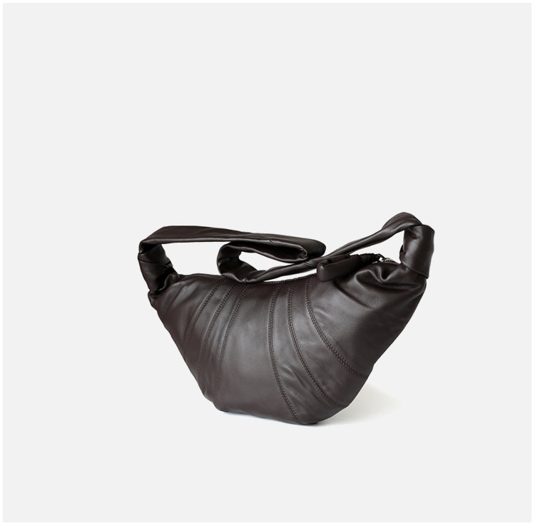 Sac croissant femme en cuir véritable, sac bandoulière café – vue latéral