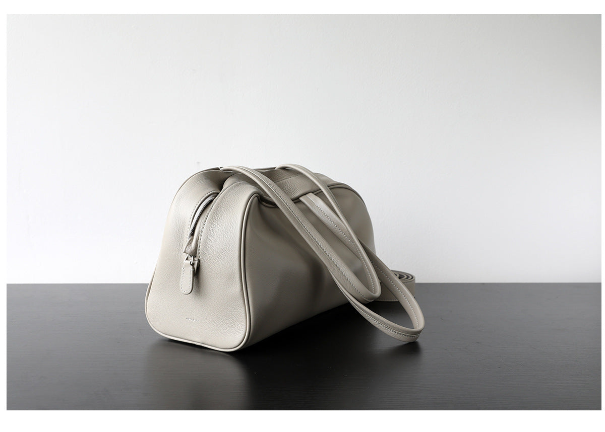 Sac fourre-tout femme cuir pleine fleur, sac vintage intemporel haut de gamme, coloris blanc, vue latéral