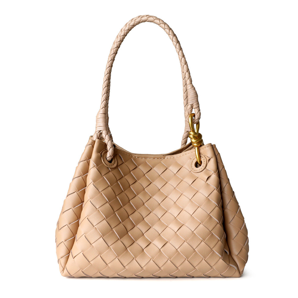 Sac à main en cuir en vachette tressé pour femme, coloris beige, vue frontale