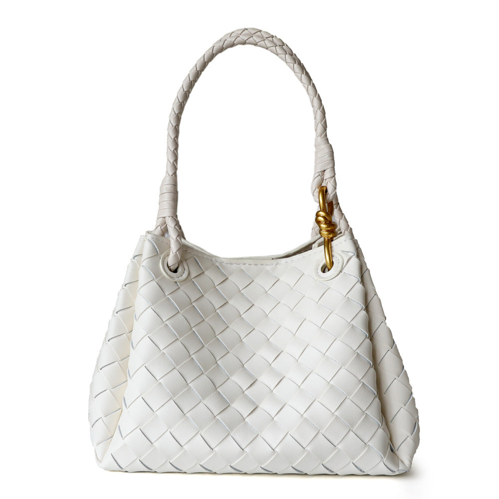 Sac à main en cuir en vachette tressé pour femme, coloris blanc, vue frontale