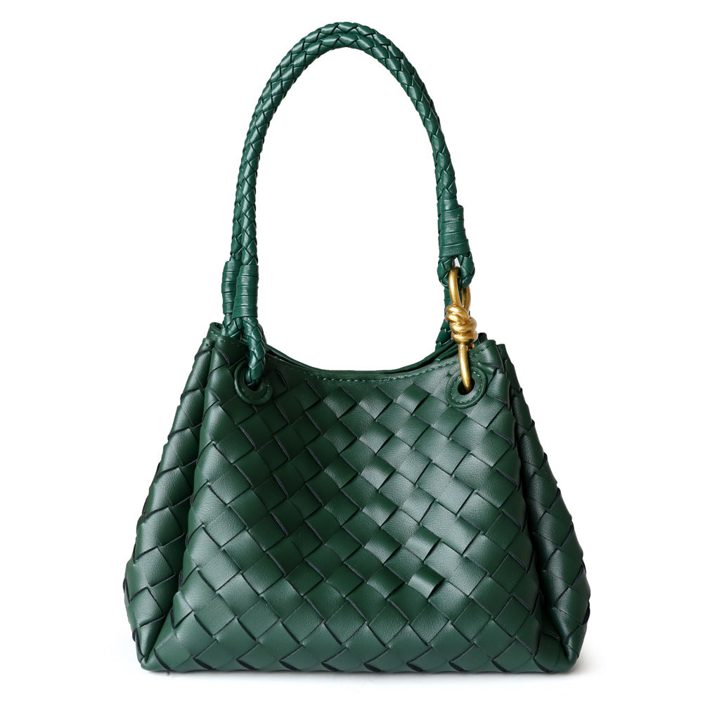 Sac_main_en_cuir_en_vachette_tress_pour_femme_coloris_vert_fonc_vue_frontale