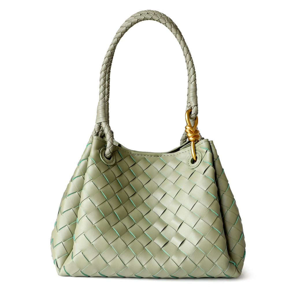 Sac à main en cuir en vachette tressé pour femme, coloris vert olive, vue frontale