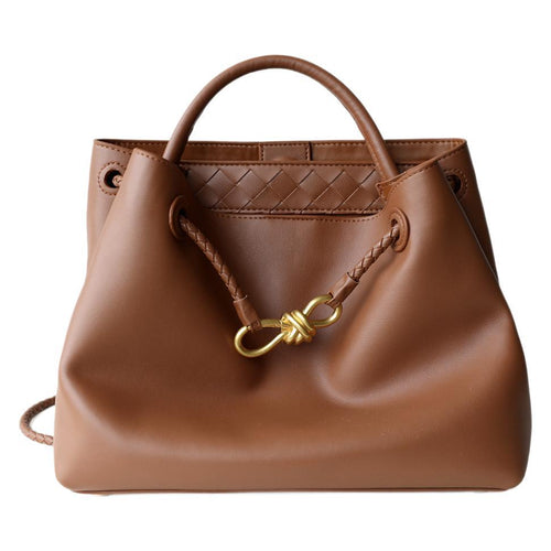 Sac à main femme en cuir de vachette – Grand sac cabas intemporel, taille petit, coloris caramel, vue frontale