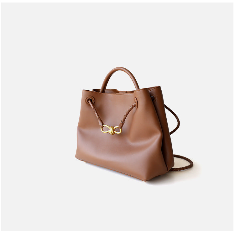 Sac à main femme en cuir de vachette – Grand sac cabas intemporel, taille petit, coloris caramel, vue latéral