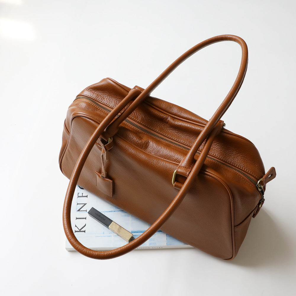 Sac à main femme en cuir pleine fleur, sac simple  marron – vue de ciel