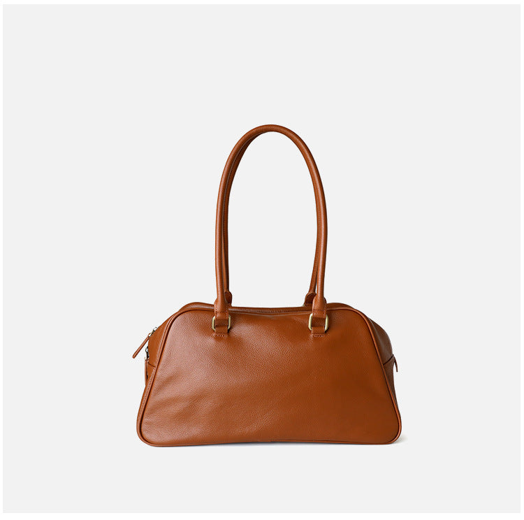 Sac à main femme en cuir pleine fleur, sac simple  marron – vue de dos