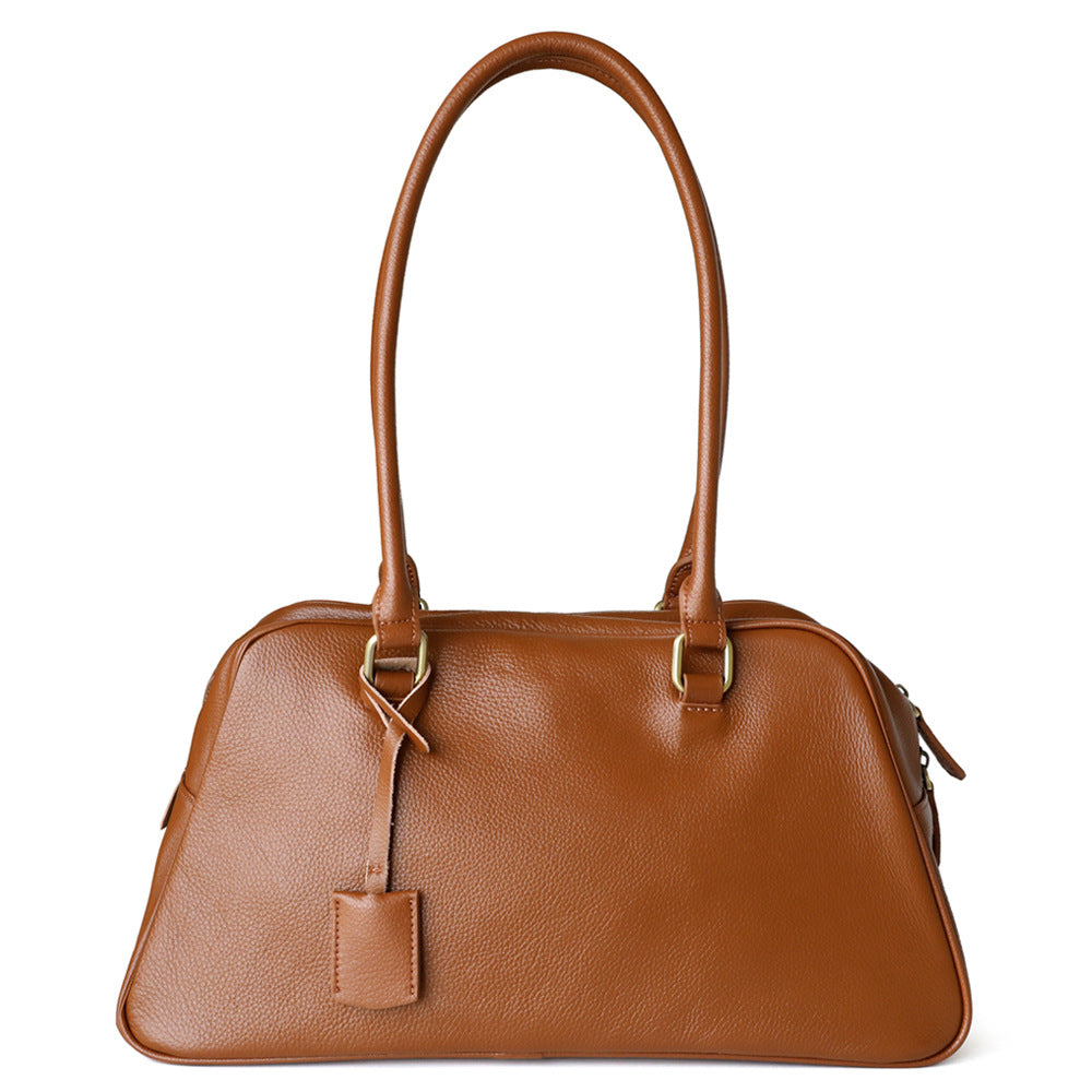 Sac à main femme en cuir pleine fleur, sac simple  marron – vue frontale
