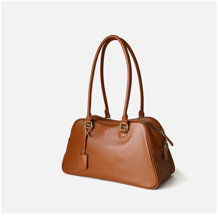 Sac à main femme en cuir pleine fleur, sac simple  marron – vue latéral